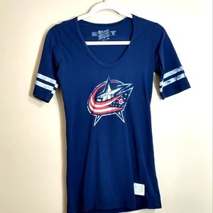 Retro Brand Columbus Blue Jackets T-Shirt Women's Size Small Blue CBJ Logo NHL